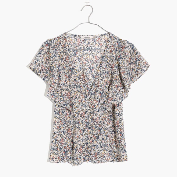 Madewell Carmelina Flutter-Sleeve Top in Blossoming Vines, Size P0 - Picture 4 of 11